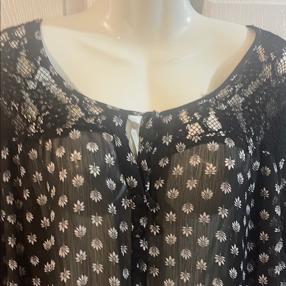 Torrid Sheer Black Blouse with White Floral Design - Picture 3 of 7